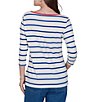 Ruby Rd. Petite Size Knit Varsity Stripe Delicate Floral Boat Neck 3/4 Sleeve Top - Image 2