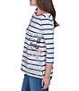 Ruby Rd. Petite Size Knit Varsity Stripe Delicate Floral Boat Neck 3/4 Sleeve Top - Image 3
