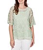 Ruby Rd. Petite Size Lace Layered Tonal Tank Open-Work Knit Top - Image 1