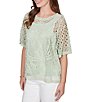 Ruby Rd. Petite Size Lace Layered Tonal Tank Open-Work Knit Top - Image 4