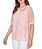 Ruby Rd. Petite Size Lace Layered Tonal Tank Open-Work Knit Top - Image 4