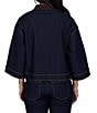 Ruby Rd. Petite Size Light Weight Denim Faux Leather Collar 3/4 Sleeve Button Front Caplet Jacket - Image 2