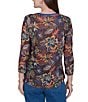Ruby Rd. Petite Size Lightweight Knit Floral Scoop Neck 3/4 Sleeve Solid Trim Pullover - Image 2