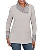 Ruby Rd. Petite Size Luxe Knit Ribbed Split Cowl Neck Long Sleeve Top, Color:Grey Heather Combo - Image 1