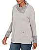 Ruby Rd. Petite Size Luxe Knit Ribbed Split Cowl Neck Long Sleeve Top, Color:Grey Heather Combo - Image 3