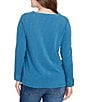 Ruby Rd. Petite Size Luxe Rib Knit V-Neck Long Sleeve Popover Top, Color:Lake Blue Heather - Image 2