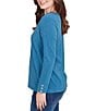 Ruby Rd. Petite Size Luxe Rib Knit V-Neck Long Sleeve Popover Top, Color:Lake Blue Heather - Image 3