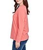 Ruby Rd. Petite Size Luxe Rib Knit V-Neck Long Sleeve Popover Top, Color:Bright Coral Heather - Image 3