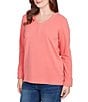 Ruby Rd. Petite Size Luxe Rib Knit V-Neck Long Sleeve Popover Top, Color:Bright Coral Heather - Image 4