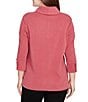 Ruby Rd. Petite Size Luxe Ribbed Knit Y-Neck 3/4 Sleeve Coordinating Top, Color:Sangria - Image 2