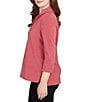 Ruby Rd. Petite Size Luxe Ribbed Knit Y-Neck 3/4 Sleeve Coordinating Top, Color:Sangria - Image 3