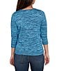 Ruby Rd. Petite Size Marled Knit Embroidered Scoop Neck 3/4 Sleeve Pullover Top, Color:Indigo - Image 2