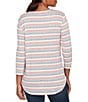 Ruby Rd. Petite Size Marled Stripe Ribbed Knit Square Neck 3/4 Sleeve Top, Color:Bright Coral Multi - Image 2