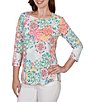 Ruby Rd. Petite Size Medallion Floral Envelope Neck 3/4 Sleeve Top - Image 4