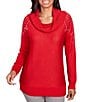 Color:LIpstick - Image 1 - Petite Size Metallic Detail Cowl Neck Embellished Sleeve Pullover Sweater