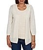 Ruby Rd. Petite Size Mixed Knit 3/4 Sleeve Crochet Lace Open-Front Coordinating Cardigan - Image 1