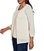 Ruby Rd. Petite Size Mixed Knit 3/4 Sleeve Crochet Lace Open-Front Coordinating Cardigan - Image 3