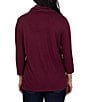 Ruby Rd. Petite Size Mixed Media Faux Suede Cowl Neck 3/4 Sleeve Top - Image 2