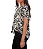 Ruby Rd. Petite Size Mixed Media Monochrome Floral V-Neck Ruffle Short Sleeve Button-Front Shirt - Image 4
