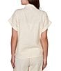 Ruby Rd. Petite Size Mixed Media Point Collar Short Rolled Cuff Sleeve Button Tie-Front Top - Image 2