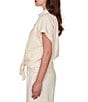 Ruby Rd. Petite Size Mixed Media Point Collar Short Rolled Cuff Sleeve Button Tie-Front Top - Image 4
