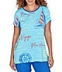 Ruby Rd. Petite Size Nautical Bon Voyage Slub Jersey Crew Neck Short Sleeve Knit Tee - Image 1