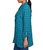 Ruby Rd. Petite Size Notch Lapel Collar Long Roll-Tab Sleeve Open-Front Tweed Jacket, Color:Teal Multi - Image 3