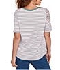 Ruby Rd. Petite Size Paisley Stripe Envelope Neck Short Sleeve Top, Color:Bay Leaf/Multi - Image 2