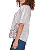 Ruby Rd. Petite Size Paisley Stripe Envelope Neck Short Sleeve Top, Color:Bay Leaf/Multi - Image 3