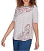 Ruby Rd. Petite Size Paisley Stripe Envelope Neck Short Sleeve Top, Color:Bay Leaf/Multi - Image 4