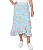 Color:Aruba Blue Multi - Image 1 - Petite Size Paisley Tile Print Ruffle Hem Pull-On Skirt