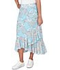 Color:Aruba Blue Multi - Image 3 - Petite Size Paisley Tile Print Ruffle Hem Pull-On Skirt