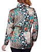 Color:Teal Multi - Image 2 - Petite Size Patchwork Paisley Print Charmeuse Concealed Zipper Front Anorak Jacket