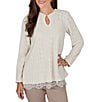 Ruby Rd. Petite Size Pointelle Chenille Knit Round Neck Long Sleeve Top - Image 1
