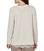 Ruby Rd. Petite Size Pointelle Chenille Knit Round Neck Long Sleeve Top - Image 2