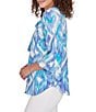 Color:Blue Moon Multi - Image 3 - Petite Size Polynesian Gauze Ikat Tassel Ties Split Round Neck 3/4 Sleeve Top