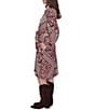 Ruby Rd. Petite Size Ponte Victorian-Inspired Patchwork Point Collar Long Sleeve Self Tie Shirt Dress - Image 3