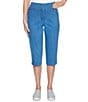 Color:Blue Denim - Image 1 - Petite Size Pull-On Extra Stretch Denim Clamdigger Pants