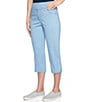 Color:Chambray - Image 3 - Petite Size Pull-On Extra Stretch Denim Cropped Capri Jeans