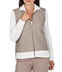 Ruby Rd. Petite Size Quilted Cable Knit Spread Collar Long Sleeve Zip Front Jacket - Image 1