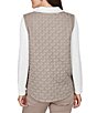 Ruby Rd. Petite Size Quilted Cable Knit Spread Collar Long Sleeve Zip Front Jacket - Image 2