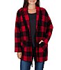 Ruby Rd. Petite Size Red Black Buffalo Plaid Shawl Collar Long Sleeve Fringe Open Front Cardigan - Image 1