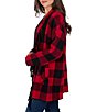 Ruby Rd. Petite Size Red Black Buffalo Plaid Shawl Collar Long Sleeve Fringe Open Front Cardigan - Image 3