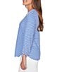 Ruby Rd. Petite Size Scalloped Stripe V-Neck 3/4 Roll-Tab Sleeve Top, Color:Sea Blue - Image 3