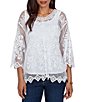 Ruby Rd. Petite Size Scoop Neck 3/4 Sleeve Medallion Crochet Lace Top - Image 5