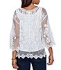 Ruby Rd. Petite Size Scoop Neck 3/4 Sleeve Medallion Crochet Lace Top - Image 6