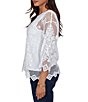 Ruby Rd. Petite Size Scoop Neck 3/4 Sleeve Medallion Crochet Lace Top - Image 4