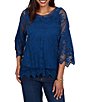 Ruby Rd. Petite Size Scoop Neck 3/4 Sleeve Medallion Crochet Lace Top - Image 1