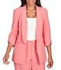 Color:Guava - Image 1 - Petite Size Shawl Lapel Collar 3/4 Roll-Tab Sleeve Open-Front Jacket