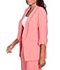 Color:Guava - Image 3 - Petite Size Shawl Lapel Collar 3/4 Roll-Tab Sleeve Open-Front Jacket